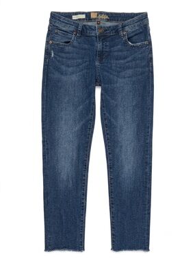 Kut From The Kloth Katy Boyfriend Medium Wash Jeans Raw Hem Stretch Denim Size 6